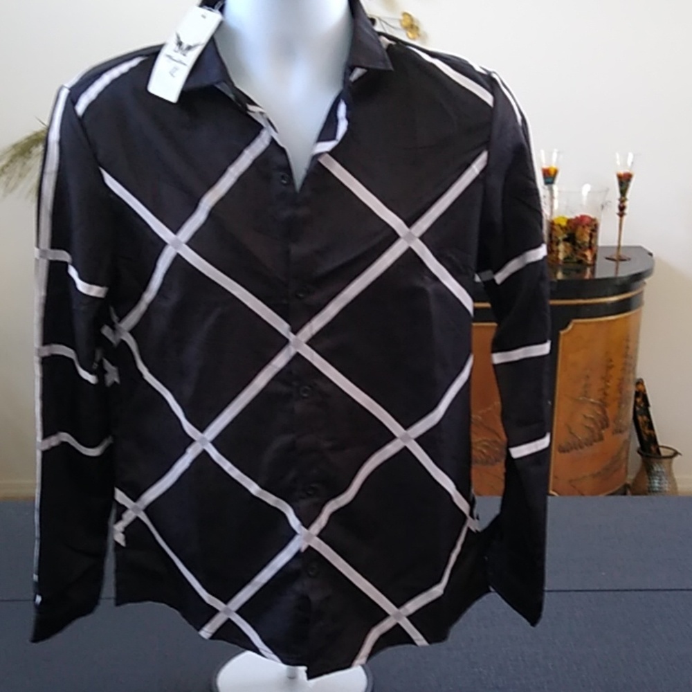 Long sleeve poly blend button down shirt
